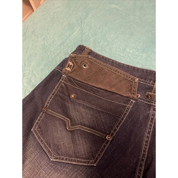 PARISH JEANS‎ health wealth wisdom & men Sz 40 Blue With Black Trim, Wide leg - Picture 14 of 16